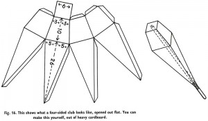 4-sided cardboard juggling club pattern to be wrapped over a broom stick.