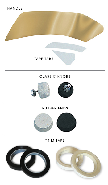 handles, knobs, ends and trim tape for clubs